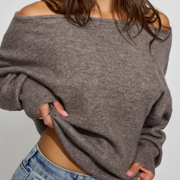 Garage Sweaters - Garage Off-Shoulder Brown Sweater